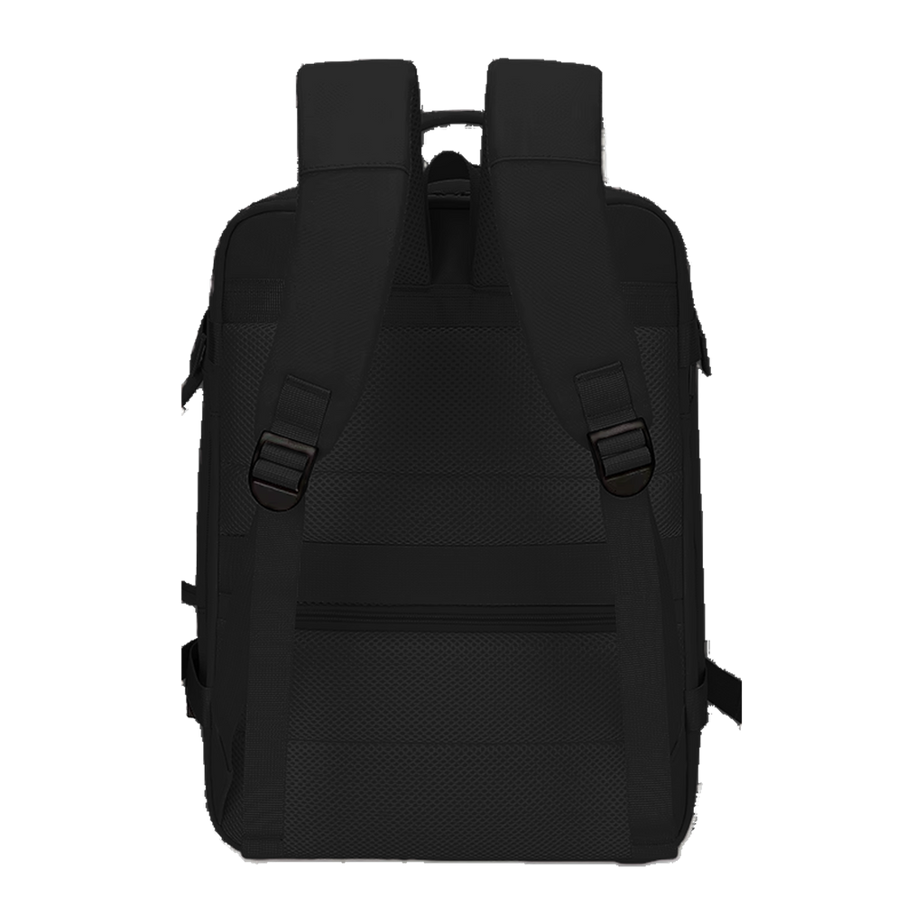 TAKT 20 under-seat cabin backpack in Black, from behind, padded back panel and shoulder straps