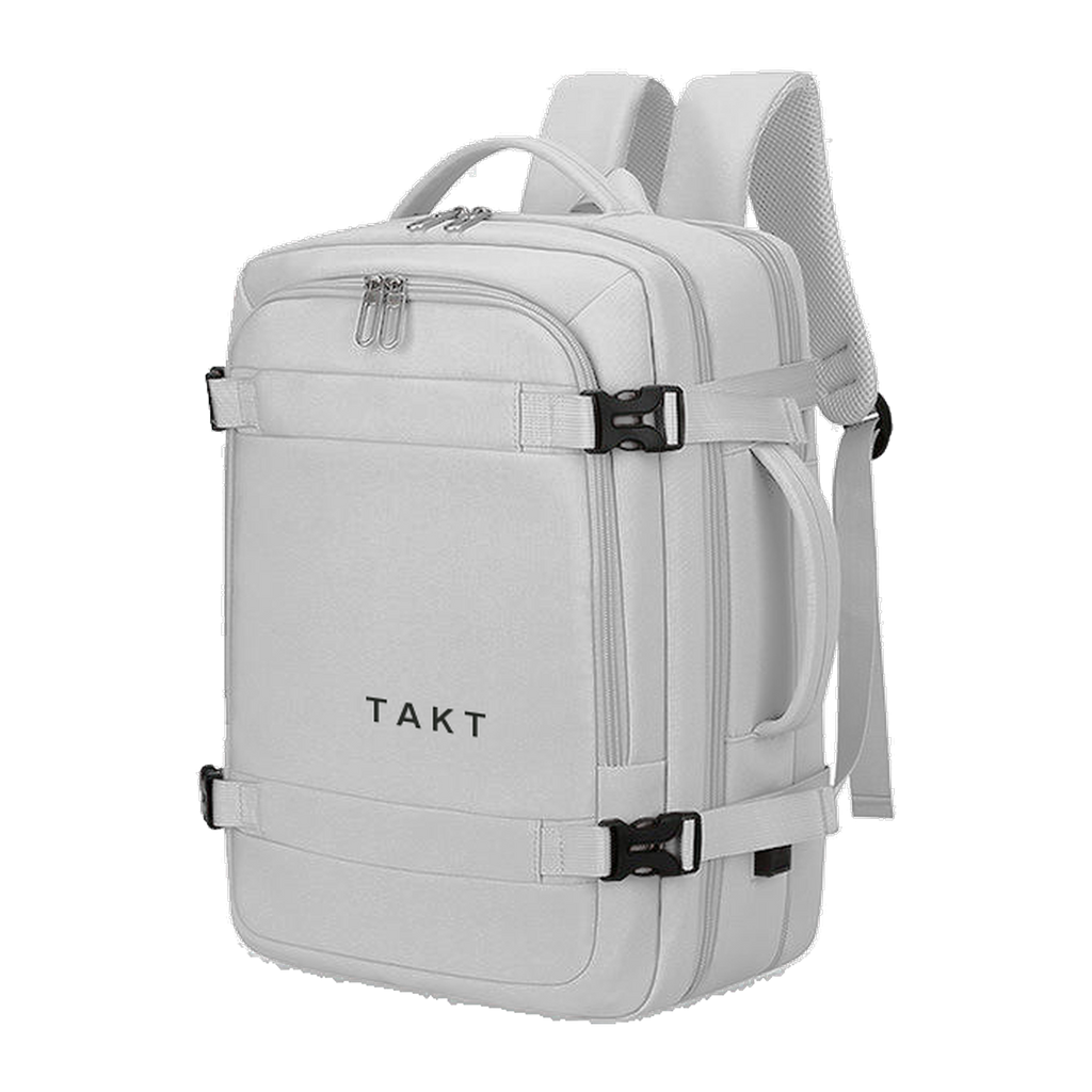 TAKT 20 under-seat cabin backpack in Grey, three-quarter front view