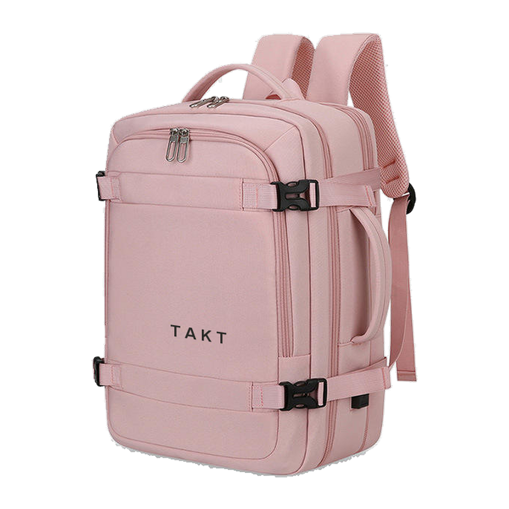 TAKT 20 under-seat cabin backpack in Rose, three-quarter front view