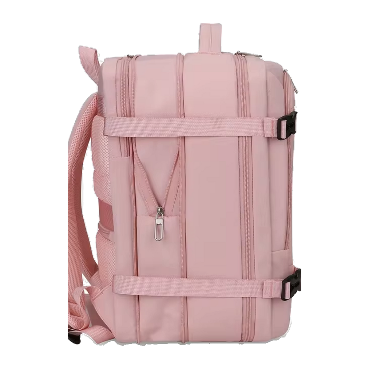 TAKT 20 under-seat cabin backpack in Rose, from the side, expansion zip and compression straps